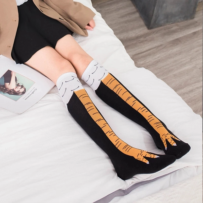 Custom Logo Rainbow Chicken Paws Feet Socks Women′ S Long Socks Funny Cartoon Cotton Creative Chicken Leg Claw Ladies 3D Print Above Knee High Socks