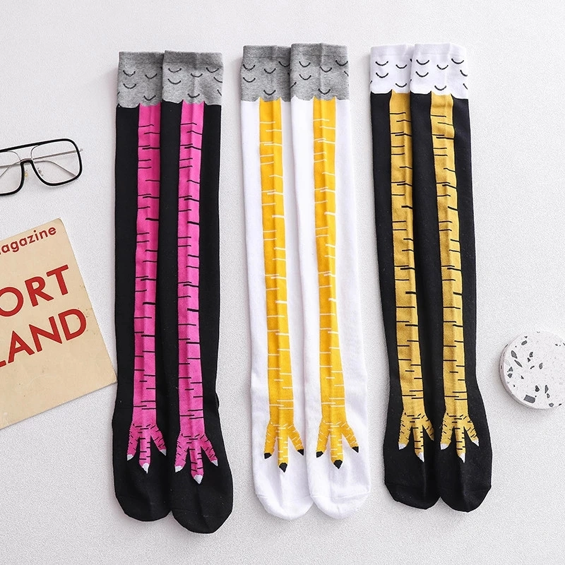 Custom Logo Rainbow Chicken Paws Feet Socks Women′ S Long Socks Funny Cartoon Cotton Creative Chicken Leg Claw Ladies 3D Print Above Knee High Socks