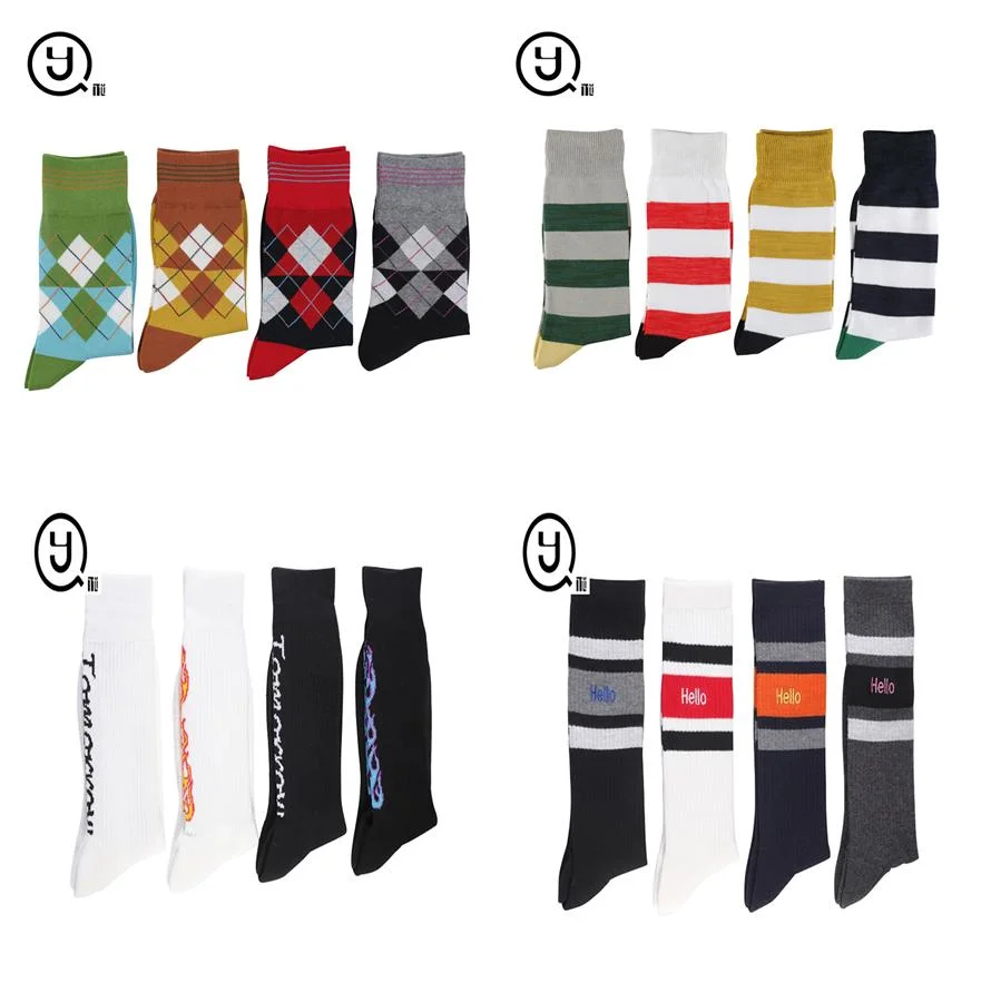 Custom Logo OEM 100 Cotton Men Women Fashion Funny Funky Crew Colorful Happy Dress Socks