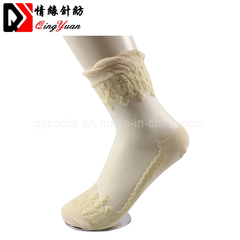 Amazing Summer Ultra-Thin Transparent Crystal Silk Lace Elastic Women′s Mesh Short Socks