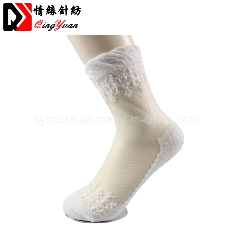 Amazing Summer Ultra-Thin Transparent Crystal Silk Lace Elastic Women′s Mesh Short Socks